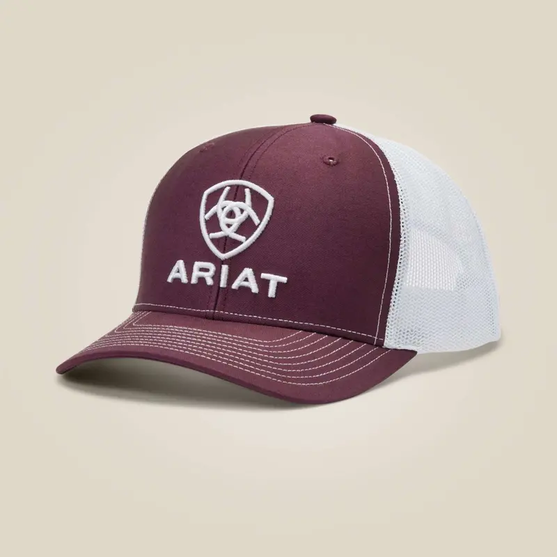 Ariat Bordeaux And White Stacked Logo Unisex Baseball Cap 1