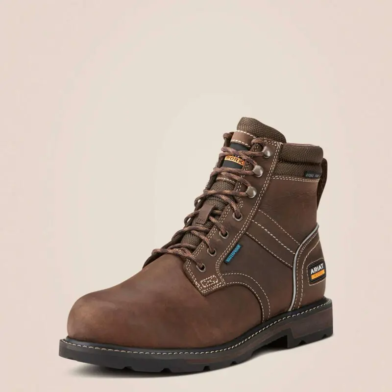 Ariat Groundbreaker Lace Steel-Toe Waterproof Outdoor Work Boots – Men'S Dark Brown 1