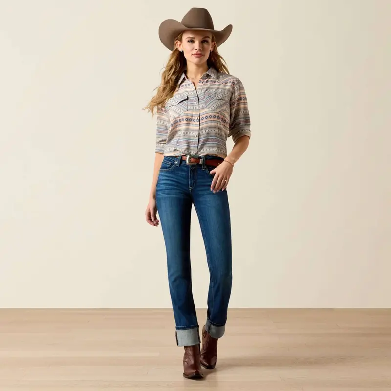 Ariat Women'S Arizona Western Blouse – Ombre Blue Southwest Print 1