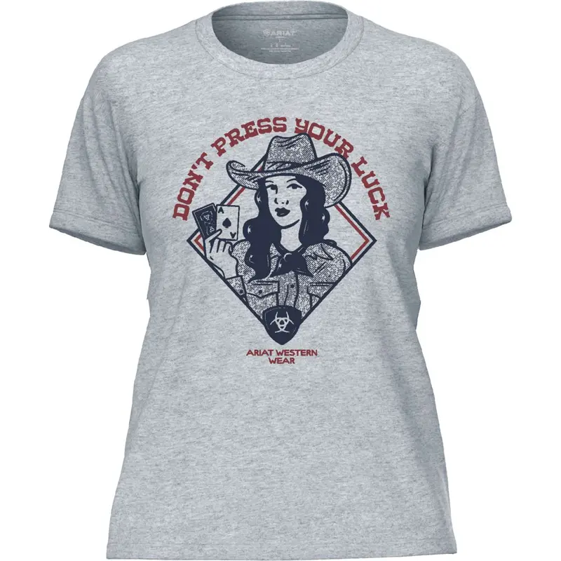 Ariat Women’S Don’T Press Your Luck T-Shirt In Ice Blue 1