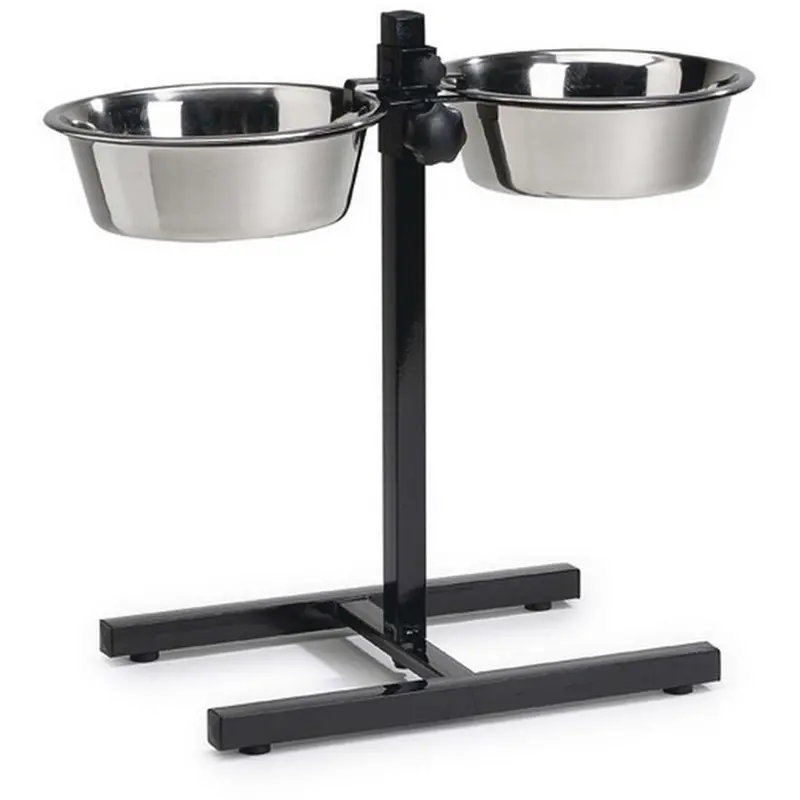 Beeztees Dual Stainless Steel Feed Bucket Holder – Black 1