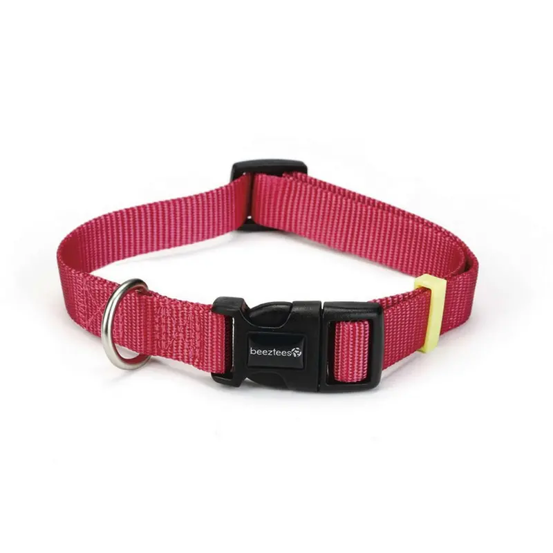 Beeztees Solid Pink Nylon Dog Collar 1