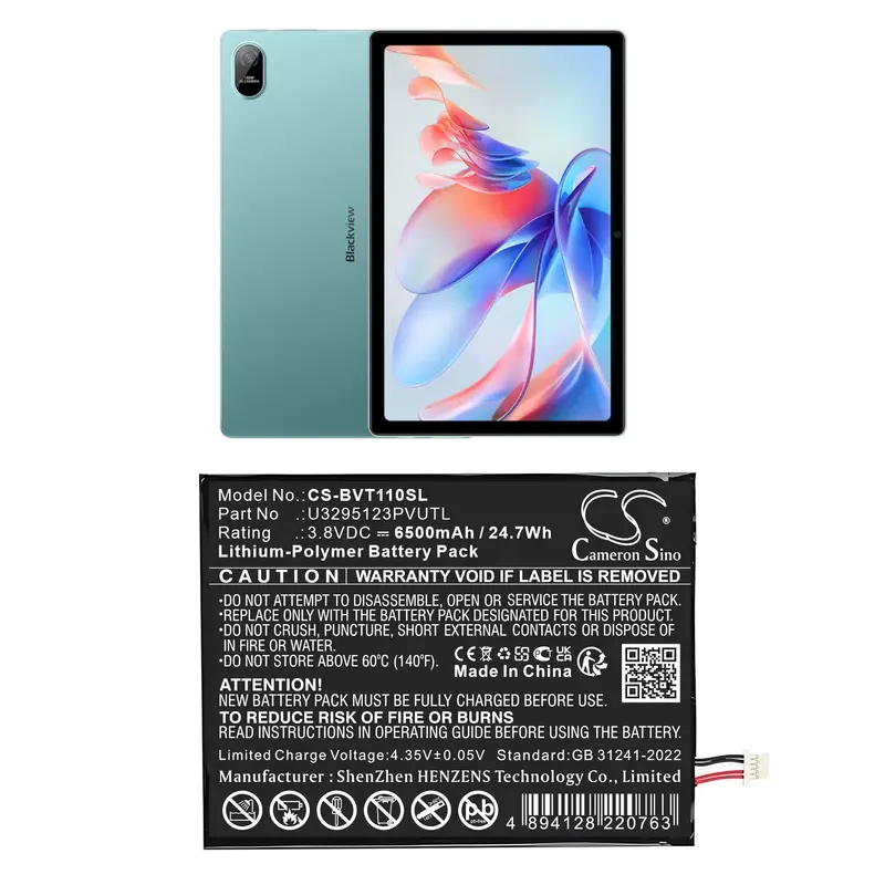Blackview Tab 11 Tablet Battery – 3.8V Li-Polymer, 6500Mah, 24.7Wh (Model U3295123Pvutl) 1