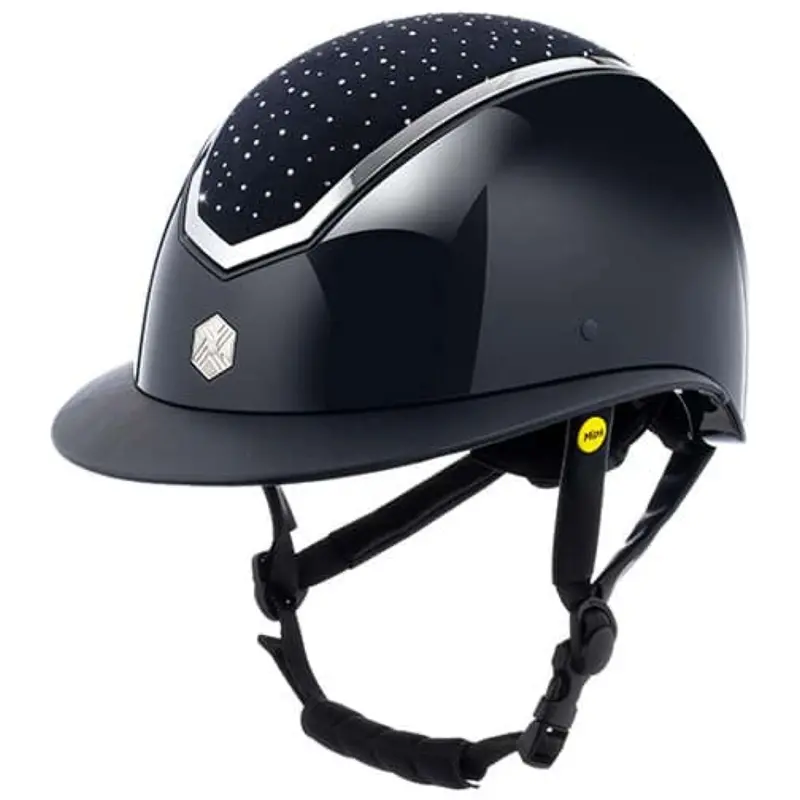 Charles Owen Kylo Crystal Wide Peak Helmet With Mips – Navy Gloss & Silver 1