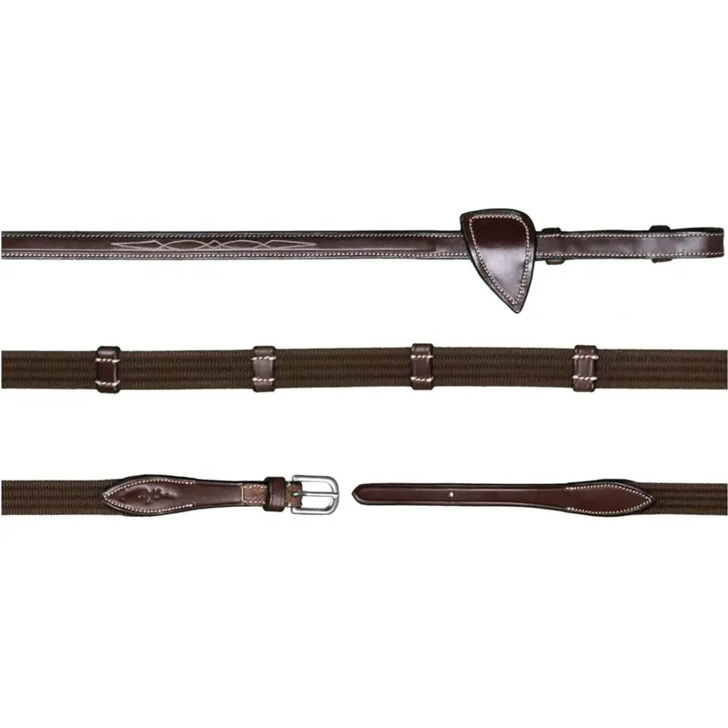 Dyon Us-Style 9-Loop 5/8" Rubber Reins – Brown 1
