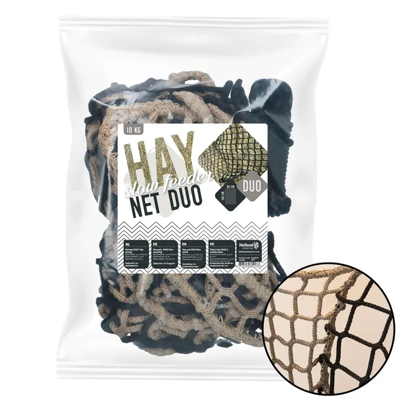Excellent Dual-Compartment Hay Slow Feeder – Black & White Mesh 1