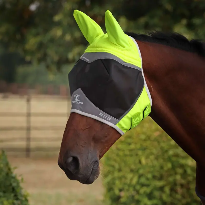 Flyguard Pro Hi-Viz Fine Mesh Fly Mask With Ears – Fluorescent Yellow 1