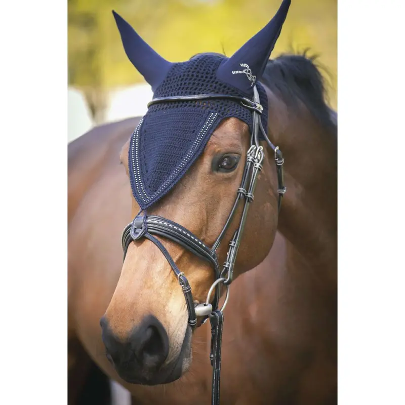 Pénélope Crystal-Embellished Fly Mask – Long-Fit, Navy 1