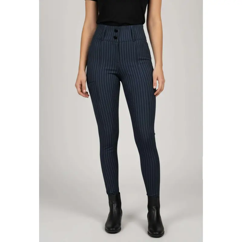 Ps Of Sweden Penny Riding Tights – Navy Pinstripe With Full-Grip Silicone Print 1