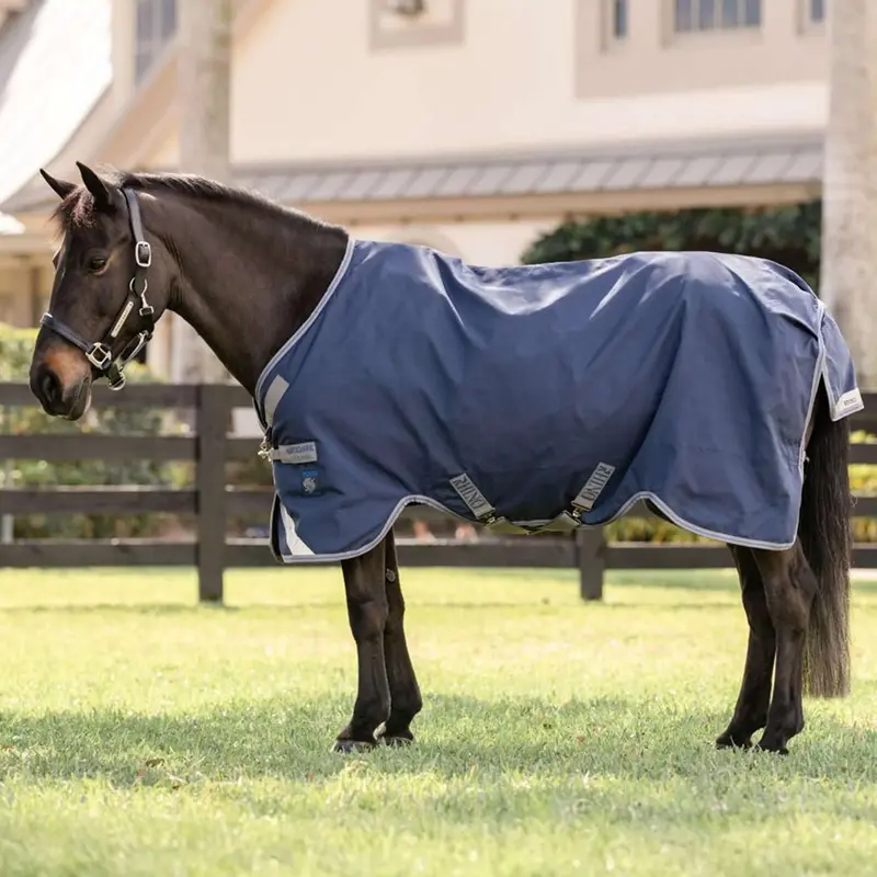 Rhino Pony Turnout Rug – Varilayer Technology, 250G, Navy/Titanium Grey/Classic Blue 1