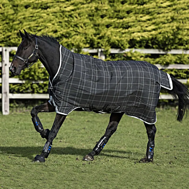 Rhino Wug Heavy Turnout Rug – 450G, Black/Grey/White Check With Grey Trim 1