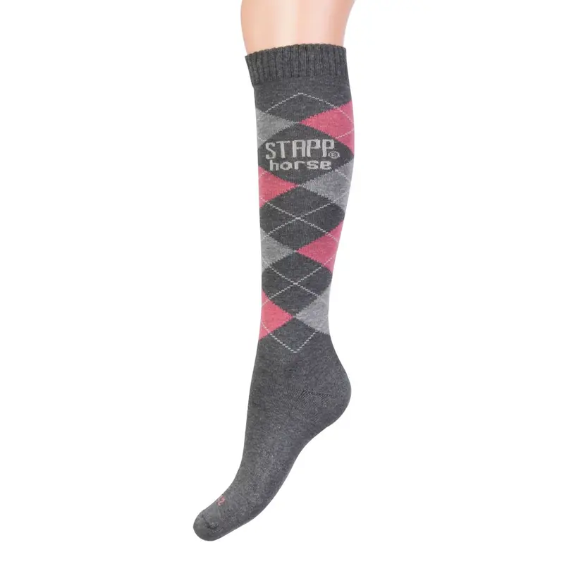 Stapp Horse Riding Socks – Checkered Pattern In Grey And Pink 1