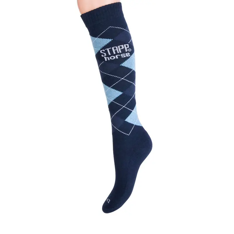 Stapp Horse Riding Socks – Checkered Pattern In Navy, Light Blue, And Denim 1
