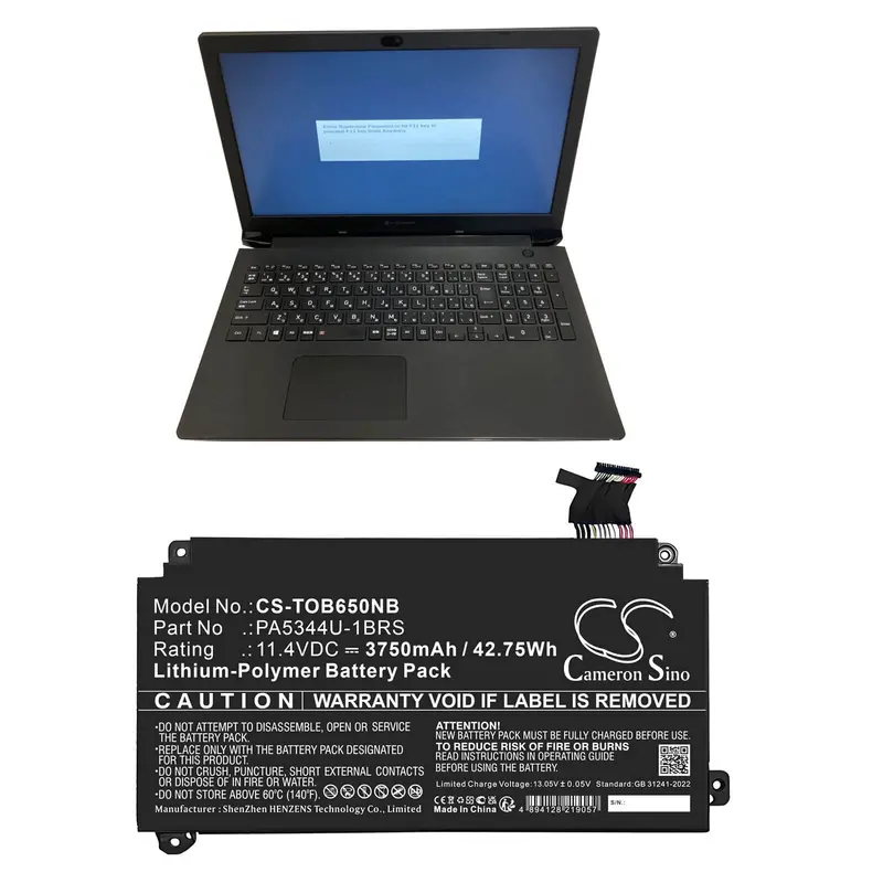 Toshiba Dynabook Bj65/Fs Replacement Battery – 11.4V Li-Polymer, 3750Mah, 42.75Wh (Pa5344U-1Brs) 1