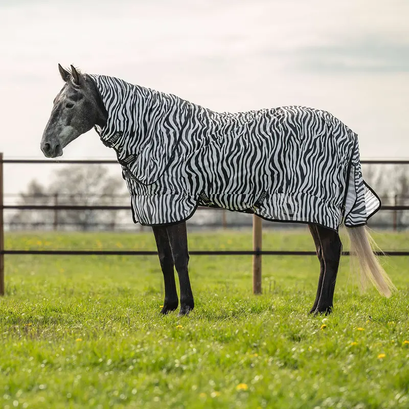 Velder Horsewear Zebra Fly Sheet With Integrated Neck Cover – Black & White 1