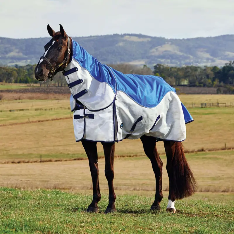 Weatherbeeta Comfitec Duo Shield Fly Sheet With Detachable Neck – Blue, Silver & Navy 1