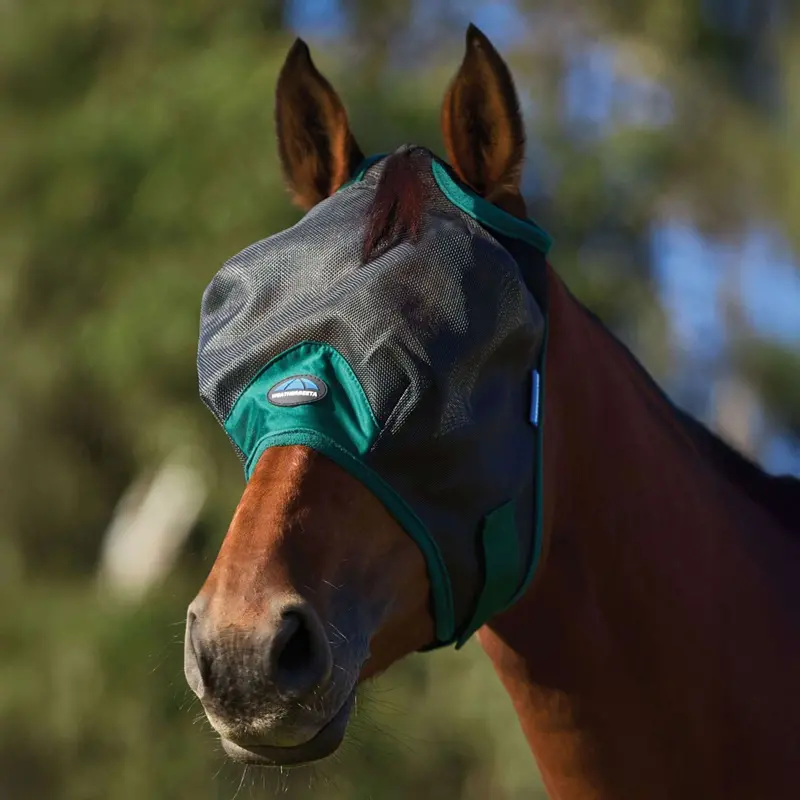 Weatherbeeta Comfitec Durable Fly Mask – Earless Design In Black & Forest Green 1