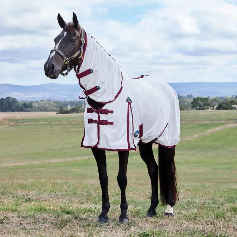 Weatherbeeta Comfitec Essential Fly Sheet Combo – White & Burgundy 1