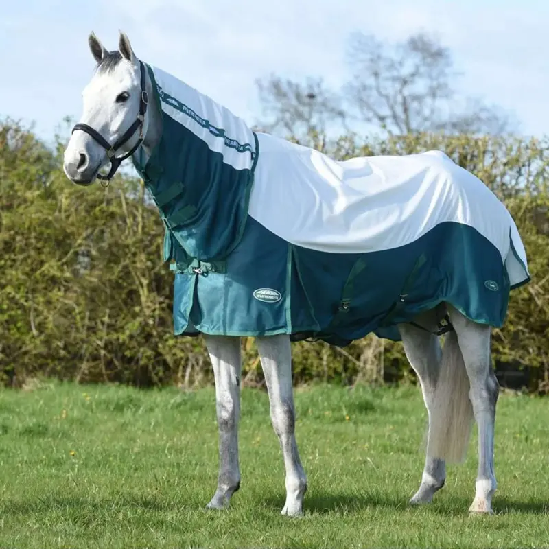 Weatherbeeta Comfitec Green-Tec Fly Sheet With Combo Neck – White & Dragonfly Blue 1