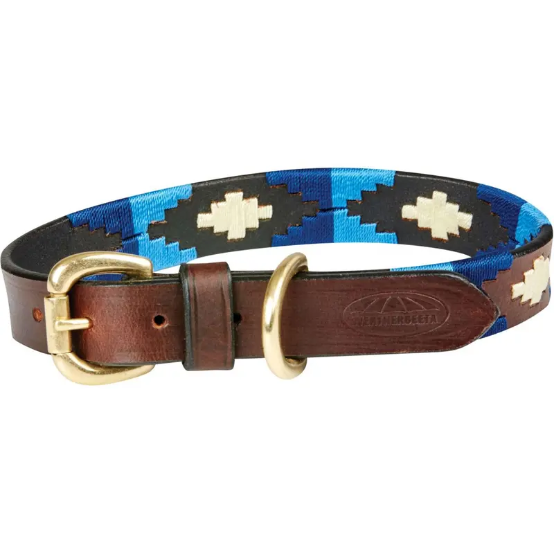Weatherbeeta Cowdray Leather Dog Collar In Brown And Navy Blue 1