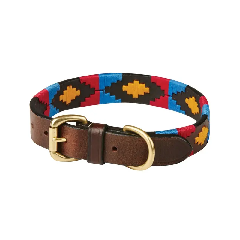 Weatherbeeta Cowdray Leather Dog Collar In Brown, Pink, Blue, And Yellow 1