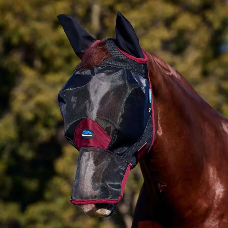 Weatherbeeta Fine Fly Mask With Ears And Nose – Black/Burgundy 1