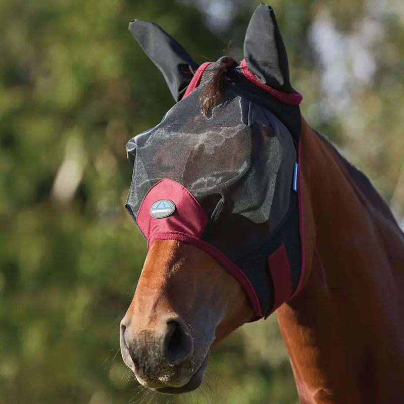 Weatherbeeta Fine Fly Mask With Ears – Black/Burgundy 1