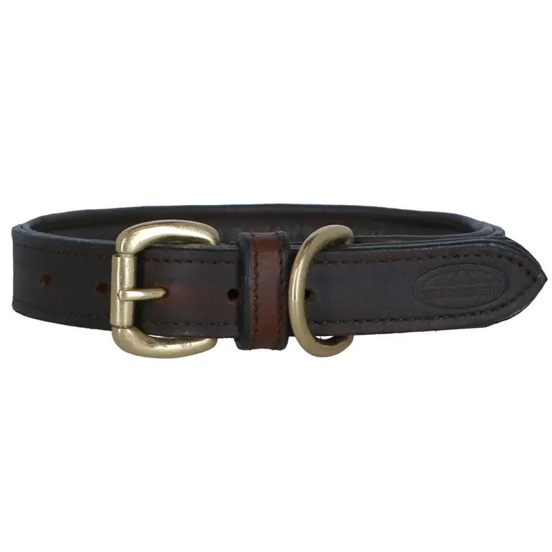 Weatherbeeta Padded Brown Leather Dog Collar 1
