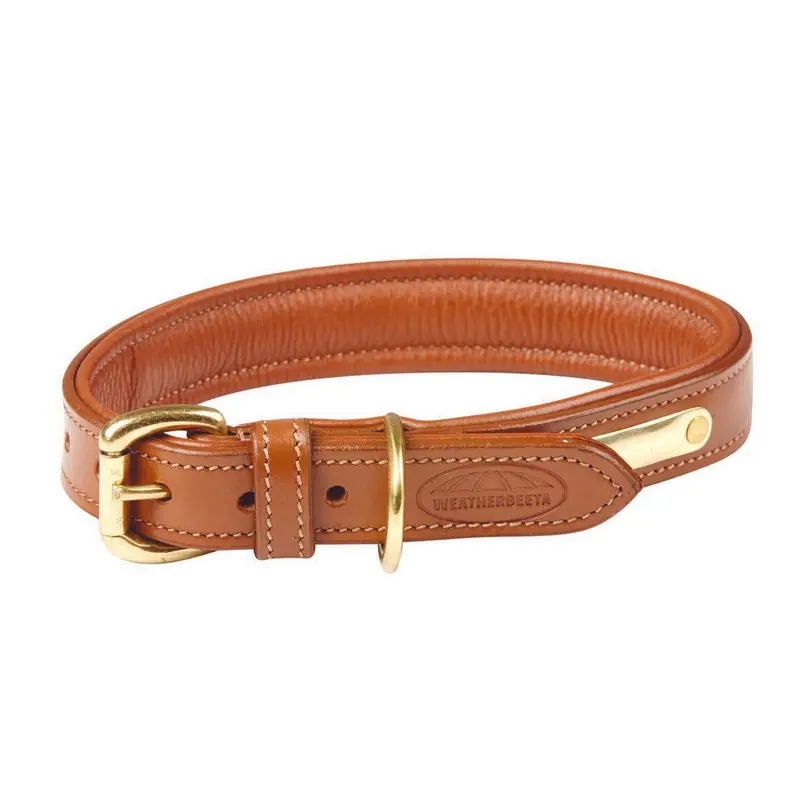 Weatherbeeta Padded Tan Leather Dog Collar 1