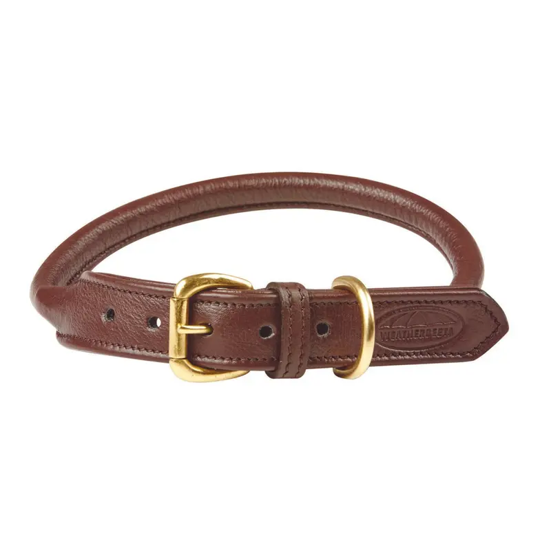 Weatherbeeta Rolled Leather Dog Collar, Brown 1