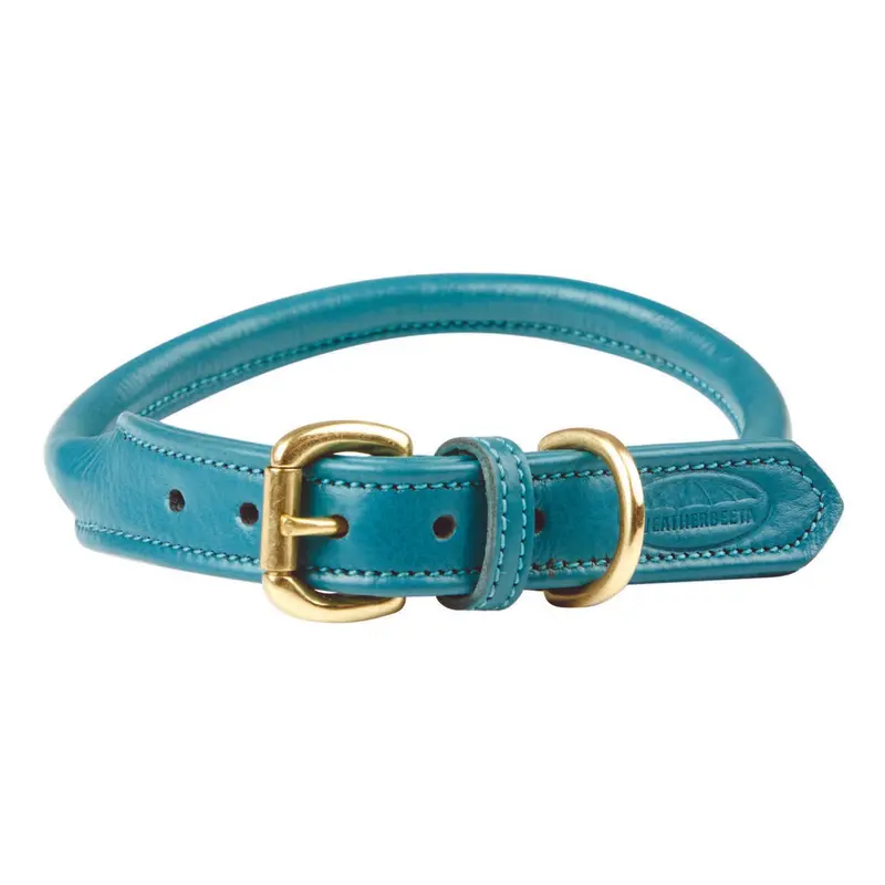 Weatherbeeta Rolled Leather Dog Collar, Teal 1
