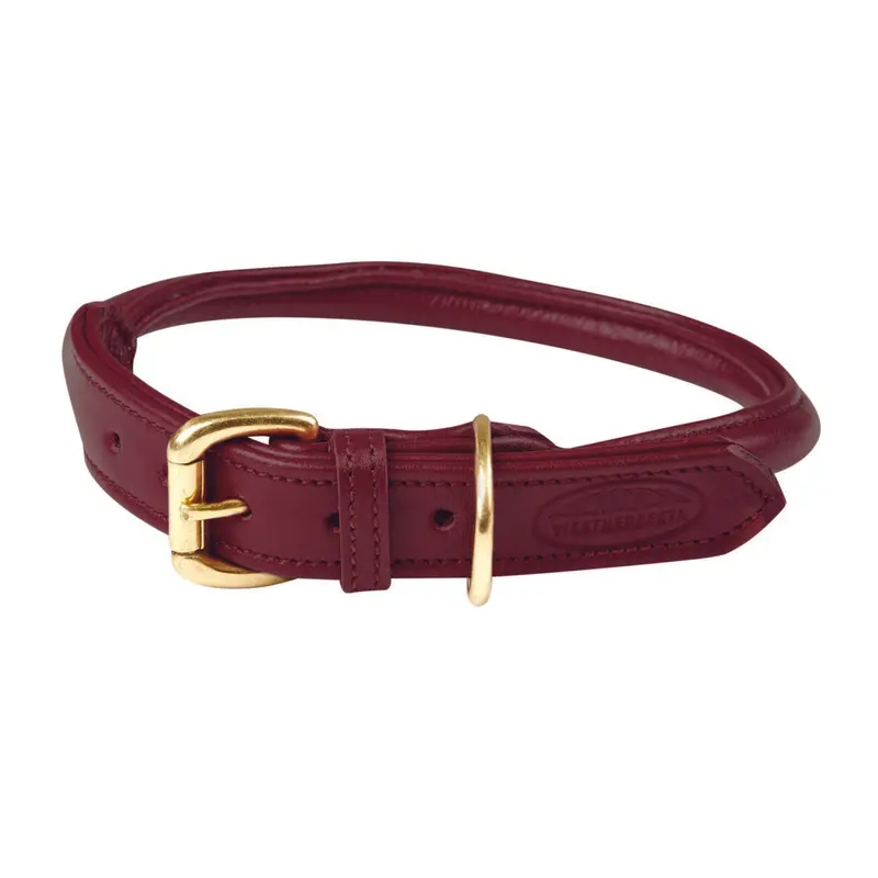 Weatherbeeta Rolled Maroon Leather Dog Collar 1