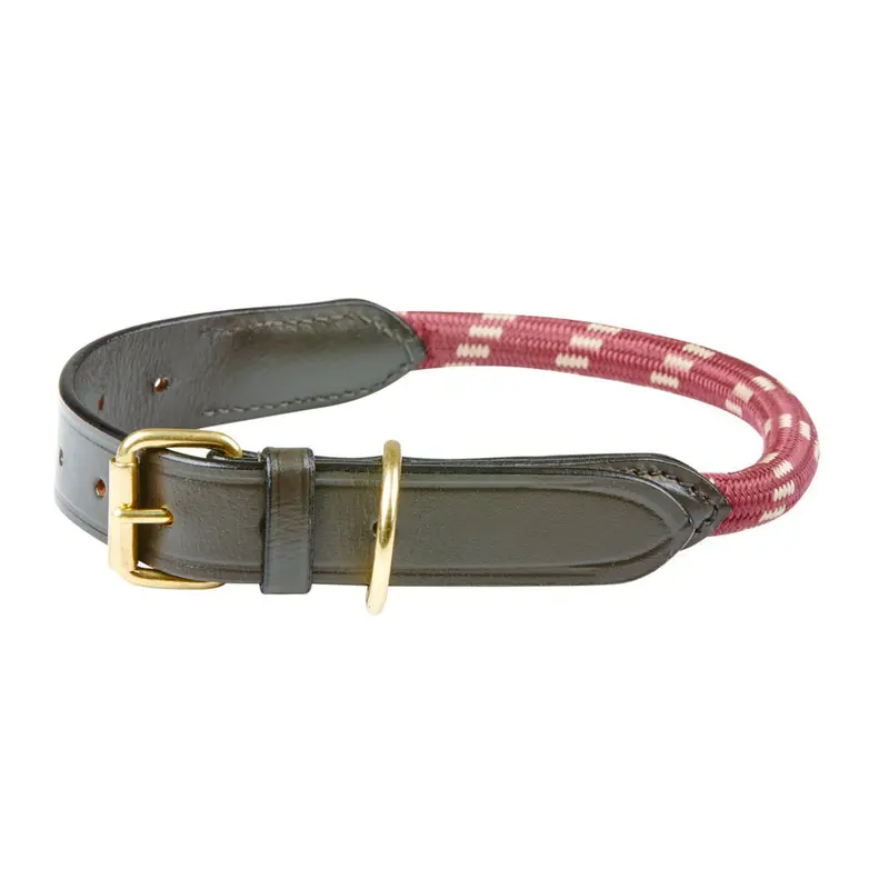 Weatherbeeta Rope-And-Leather Dog Collar – Burgundy & Brown 1
