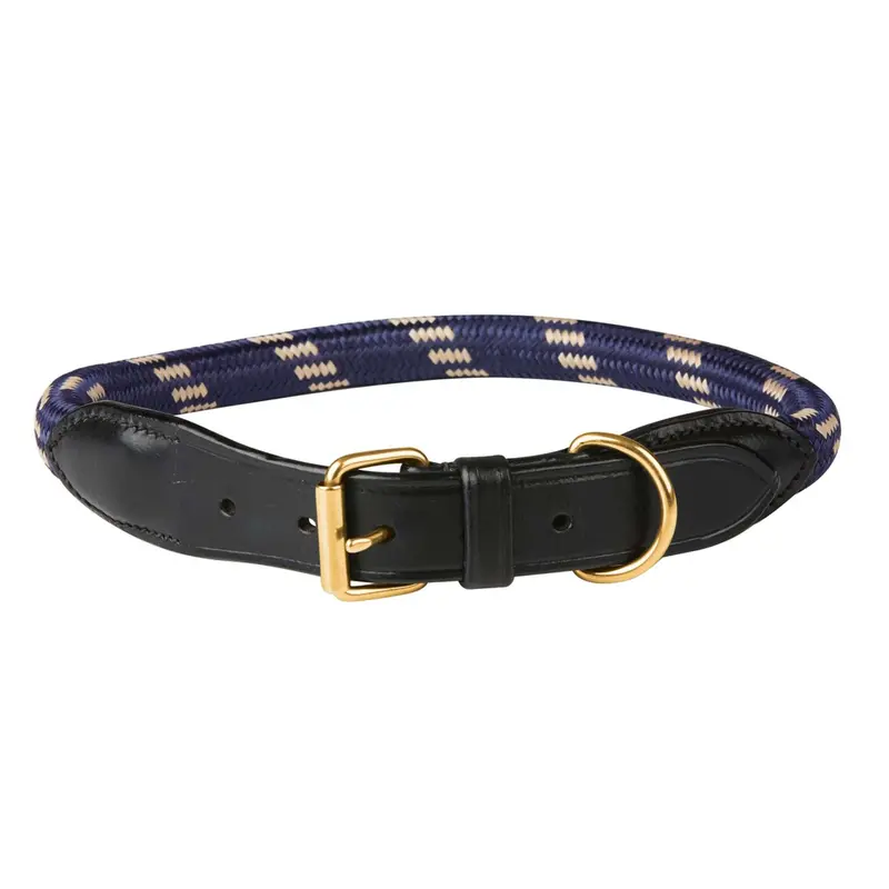 Weatherbeeta Rope-And-Leather Dog Collar – Navy & Brown 1