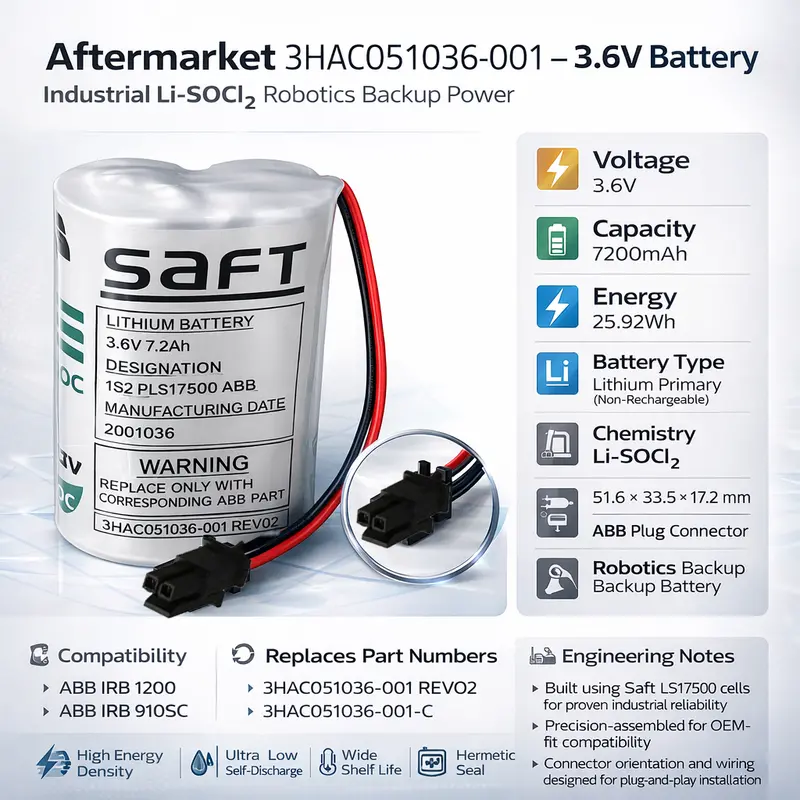 Abb Robotics Plc Backup Battery – 3.6V, 7200Mah, Model 3Hac051036-001 Rev02 B 1