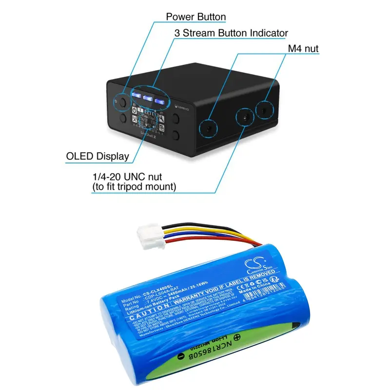 Cerevo Liveshell X Encoder Battery – 7.4V, 3400Mah Li-Ion (25.16Wh) 1