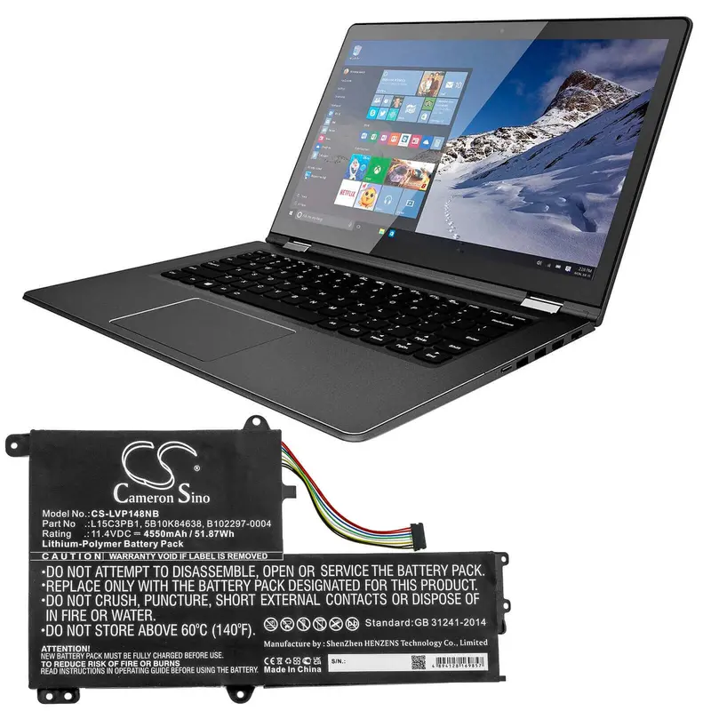 Lenovo Flex 4 Series Laptop Battery – 11.4V, 4550Mah, Compatible With 1480/1570/1580 Models (51.87Wh) 1