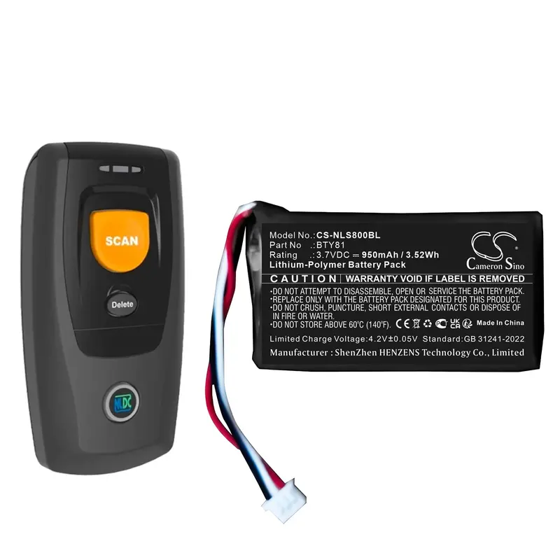 Newland Nls-Bs80 Barcode Scanner Battery – 3.7V Li-Polymer, 950Mah, 3.52Wh (Model 1100020105) 1