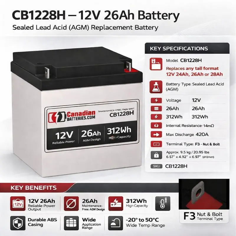 Shimastu Np26-12Sx Ups Battery Replacement – 12V, 26Ah With F3 Nut-And-Bolt Terminals 1