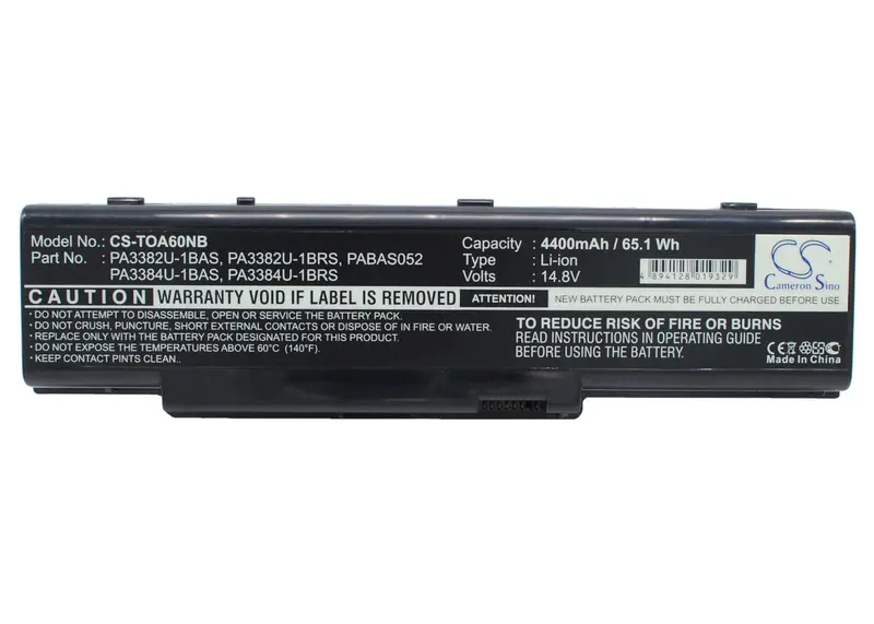 Toshiba Dynabook Ax/2 & Satellite A60/A65 Series Replacement Battery: 14.8V 4400Mah Li-Ion (65.12Wh) 1